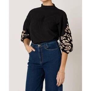 NEW CLEOBELLA clarissa embroidered blouse in black ivory